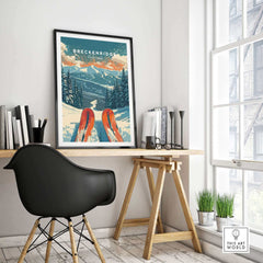 Breckenridge Print showcasing Colorado's mountains and ski wall art in a modern workspace with a stylish chair.