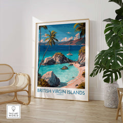 British Virgin Islands Bay Poster - Caribbean Beach Art Print - Tropical Wall Art showcasing serene tropical beach.