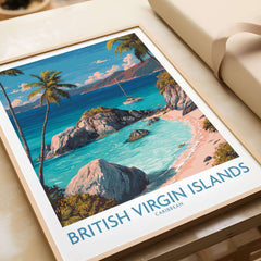 British Virgin Islands Bay Poster - Caribbean Beach Art Print - Tropical Wall Art featuring a serene tropical beach scene.