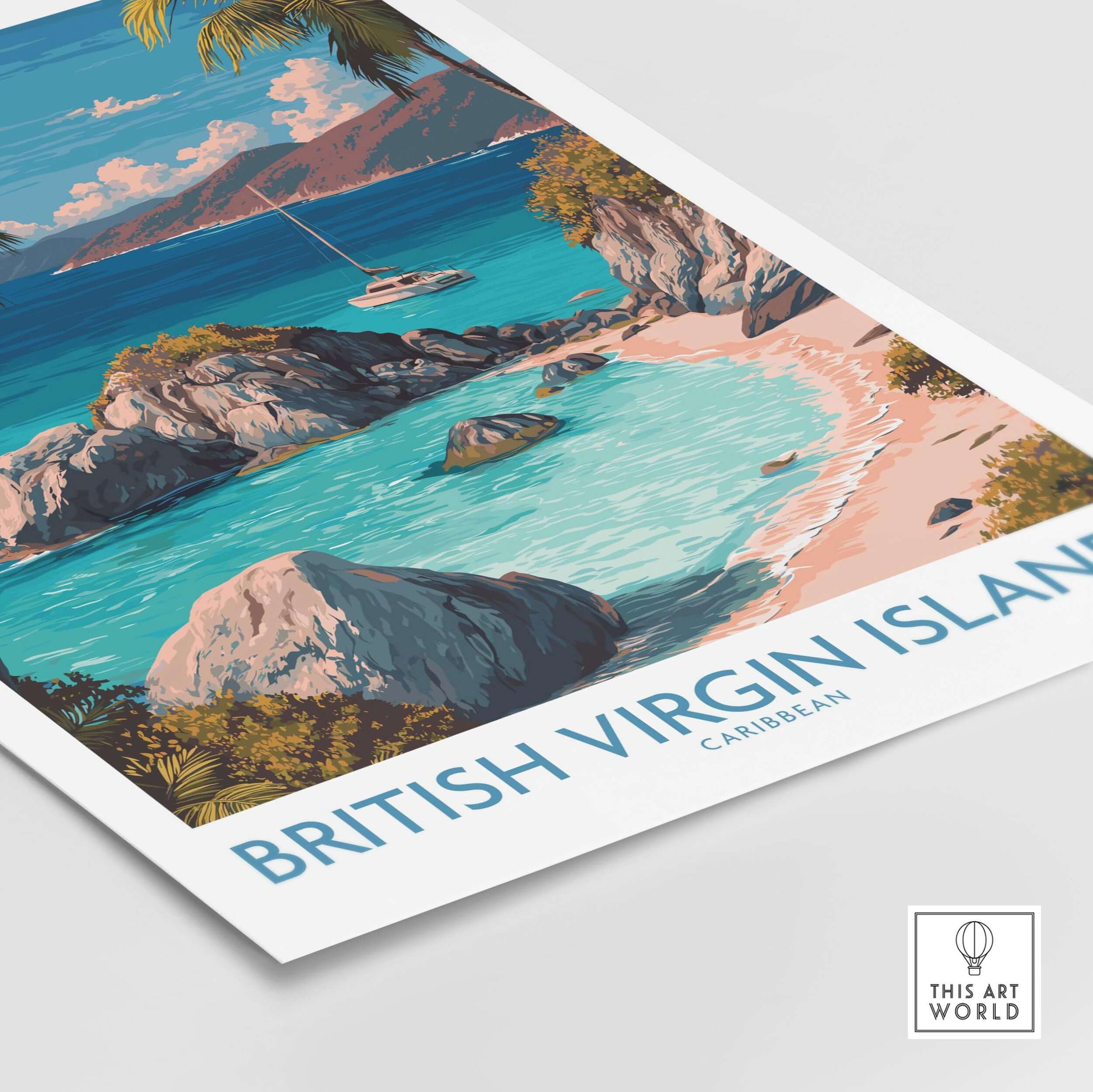 British Virgin Islands Bay Poster - Caribbean Beach Art Print - Tropical Wall Art featuring a serene beach scene.