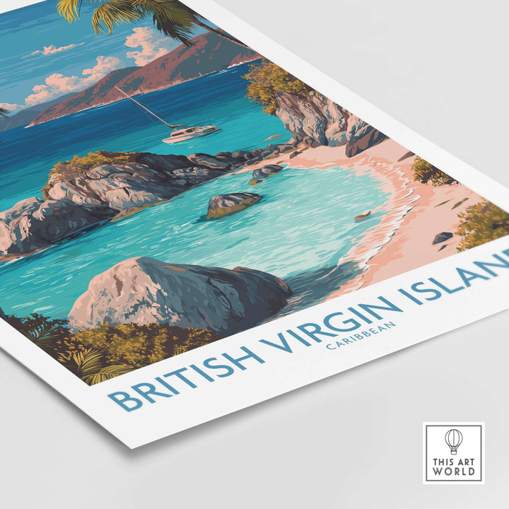 British Virgin Islands Bay poster featuring a tropical beach scene and calm turquoise waters, ideal for coastal decor.