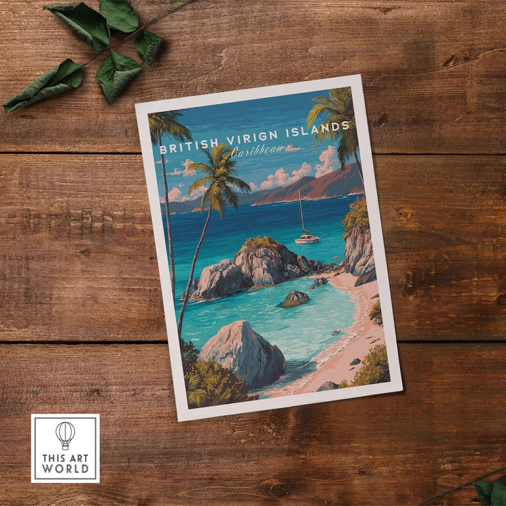 British Virgin Islands poster featuring tropical scenery and Caribbean Sea, perfect for coastal decor.
