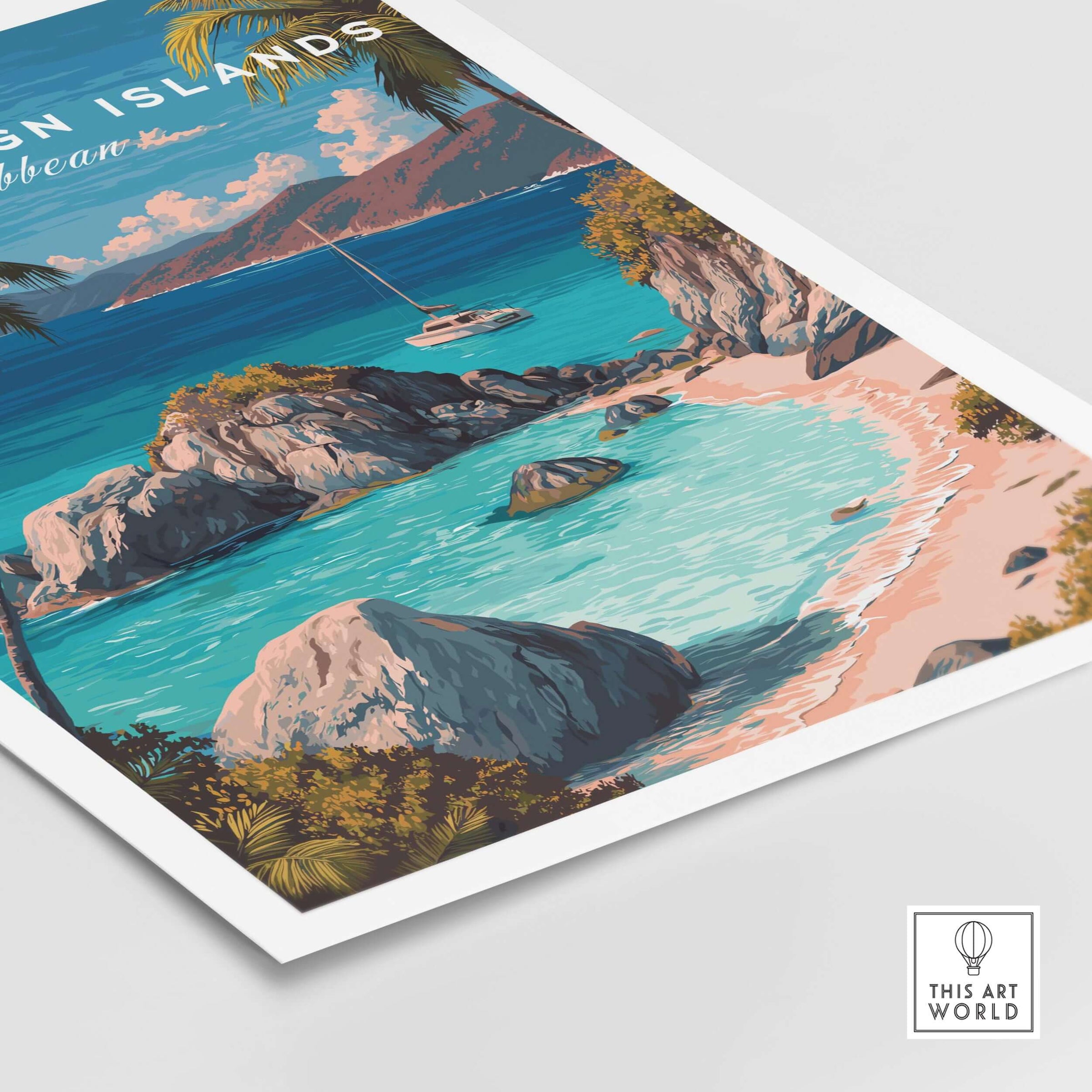 BVI Travel Print - British Virgin Islands Poster - Caribbean Sea Wall Decor showcasing scenic beach and turquoise waters.