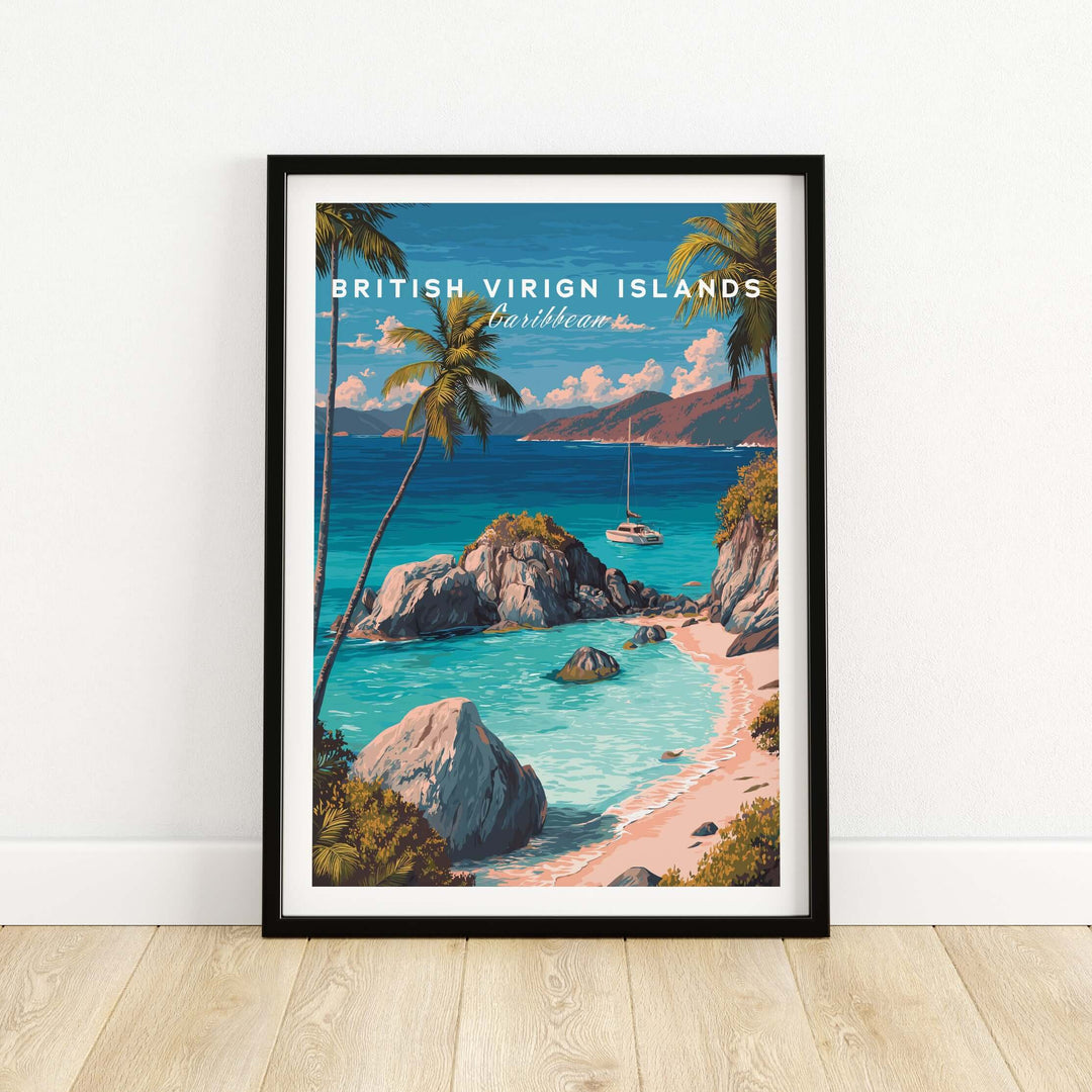 British Virgin Islands poster featuring tropical scenery and clear Caribbean waters, perfect for coastal home decor.