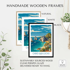 Mexico Cabo San Lucas Coastline Travel Poster Resort View Print Seascape Wall Art in handmade wooden frames
