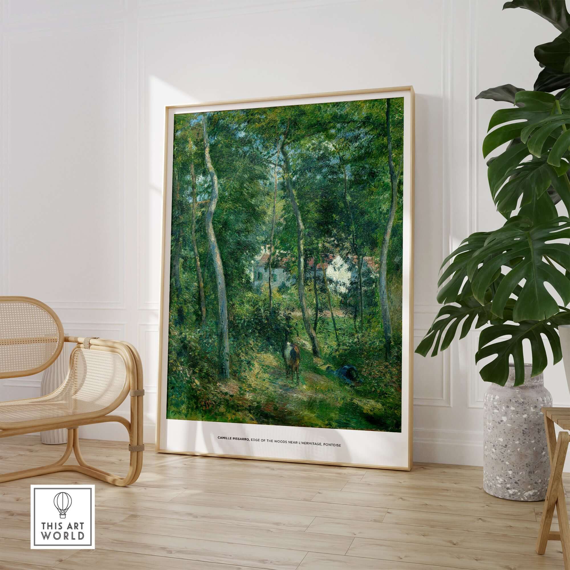 Exhibition Art Print Camille Pissarro Edge of the Woods Impressionist Landscape Poster Wall Art displayed in modern decor.