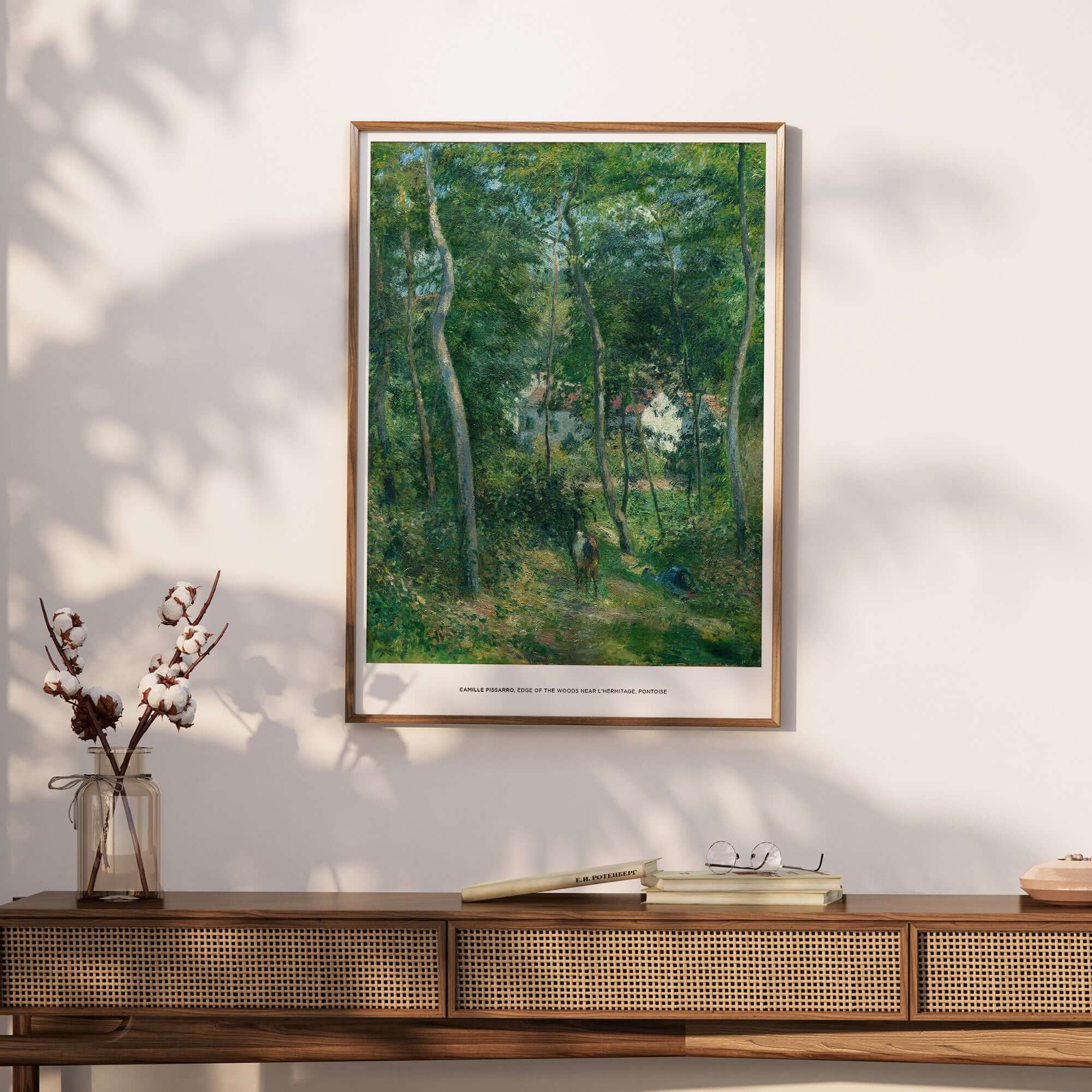 Exhibition Art Print Camille Pissarro Edge of the Woods Impressionist Landscape Poster Wall Art displayed in stylish home decor.