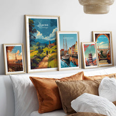 Camino de Santiago European Pilgrim's Trail Print | Hiking Route Wall Decor showcased in a stylish home setting.