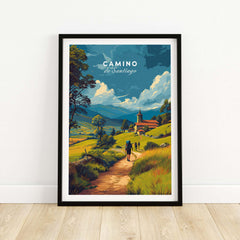 Camino de Santiago European Pilgrim's Trail Print | Hiking Route Wall Decor featuring a scenic landscape and hikers.