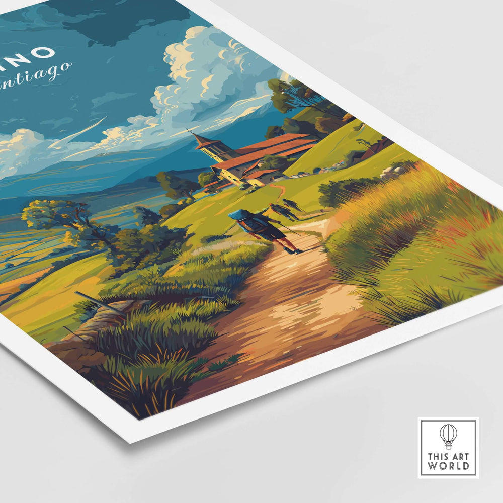 Camino de Santiago European Pilgrim's Trail Print | Hiking Route Wall Decor featuring a scenic landscape and hikers.