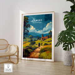 Camino de Santiago European Pilgrim's Trail Print | Hiking Route Wall Decor featuring vibrant landscape design.