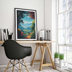 Camino de Santiago Lush Forest Landscape Print | Pilgrim Trail Wall Decor displayed in an indoor setting, adding nature-inspired decor.
