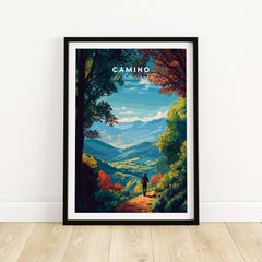 Camino de Santiago Lush Forest Landscape Print | Pilgrim Trail Wall Decor showcasing vibrant scenery.