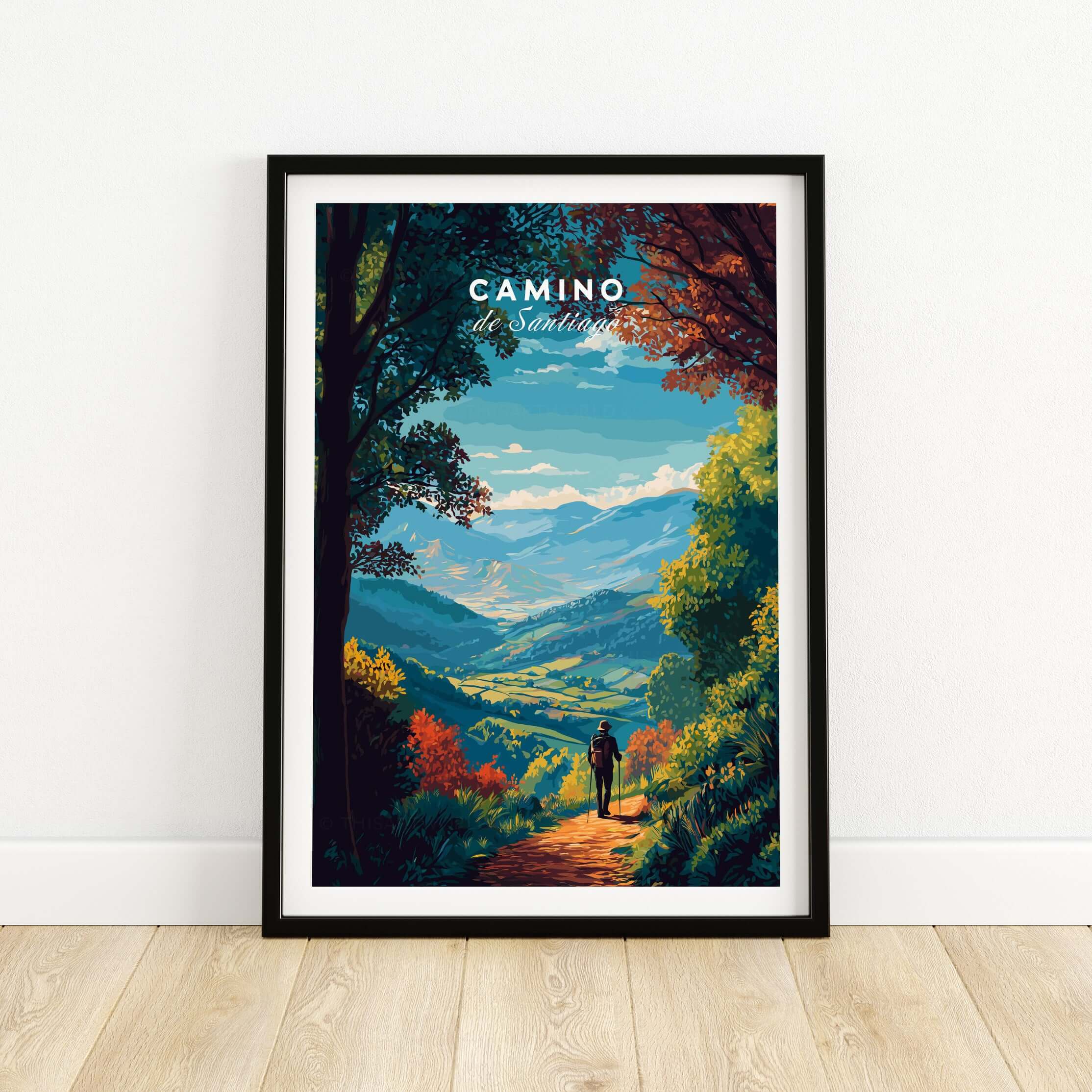 Camino de Santiago Lush Forest Landscape Print | Pilgrim Trail Wall Decor showcasing vibrant scenery.