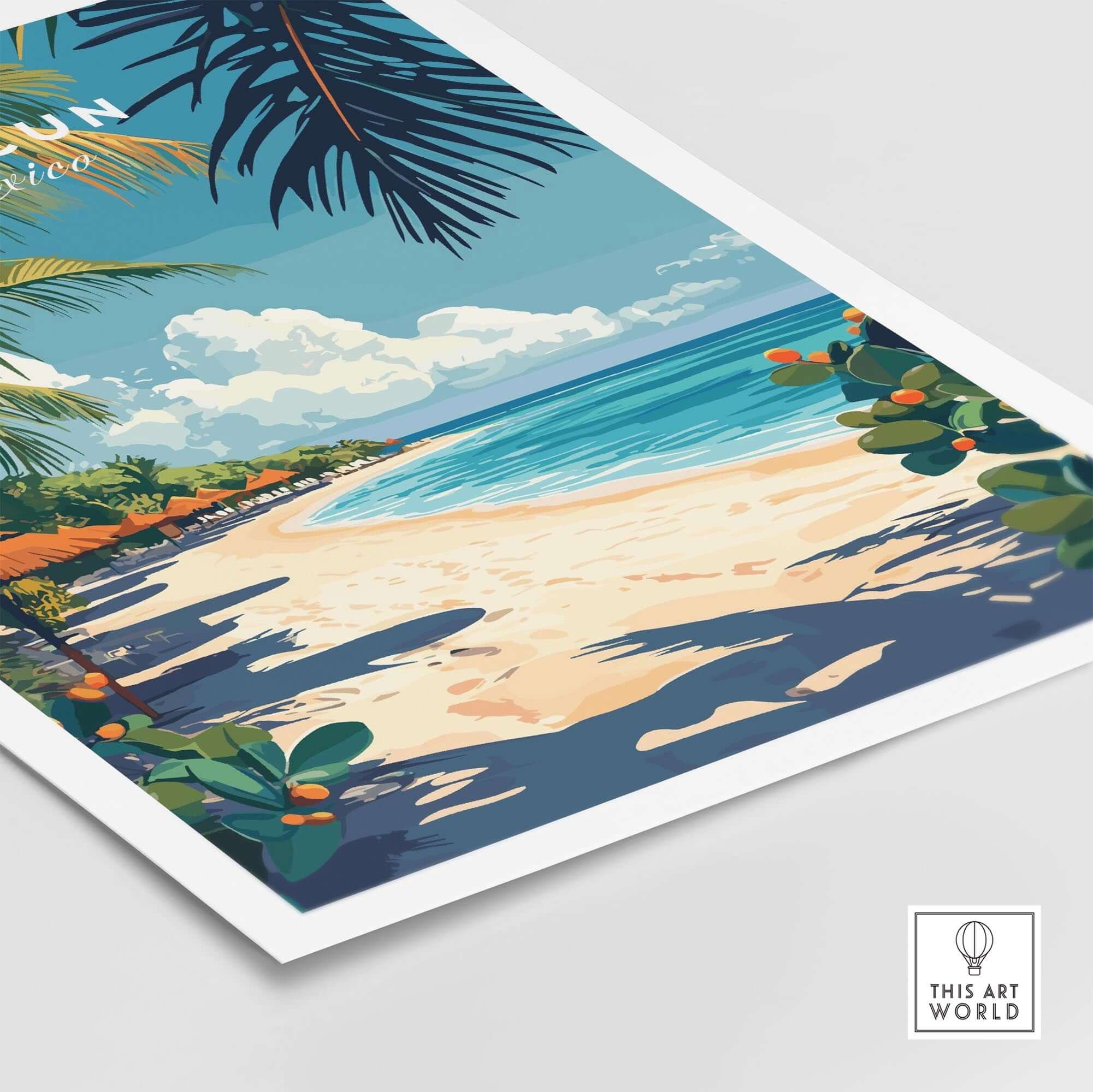 Cancun Print featuring a vibrant tropical beach scene, perfect for adding a touch of Mexico to home decor.