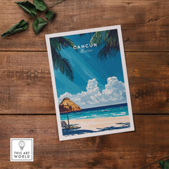 Cancun Wall Art featuring a serene beach scene with vibrant colors and tropical elements, perfect for beach lovers.