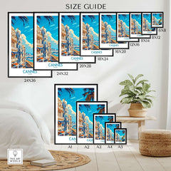Cannes Art Print size guide showcasing various sizes for the stunning Cannes Art Print in an elegant room setting.