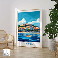 Cannes Poster featuring vibrant colors and elegant design of scenic Cannes, France, perfect for home decor.