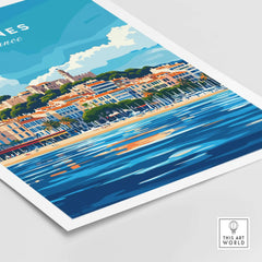 Cannes Print showcasing the vibrant beauty of Cannes, France with detailed illustrations of the coastline.