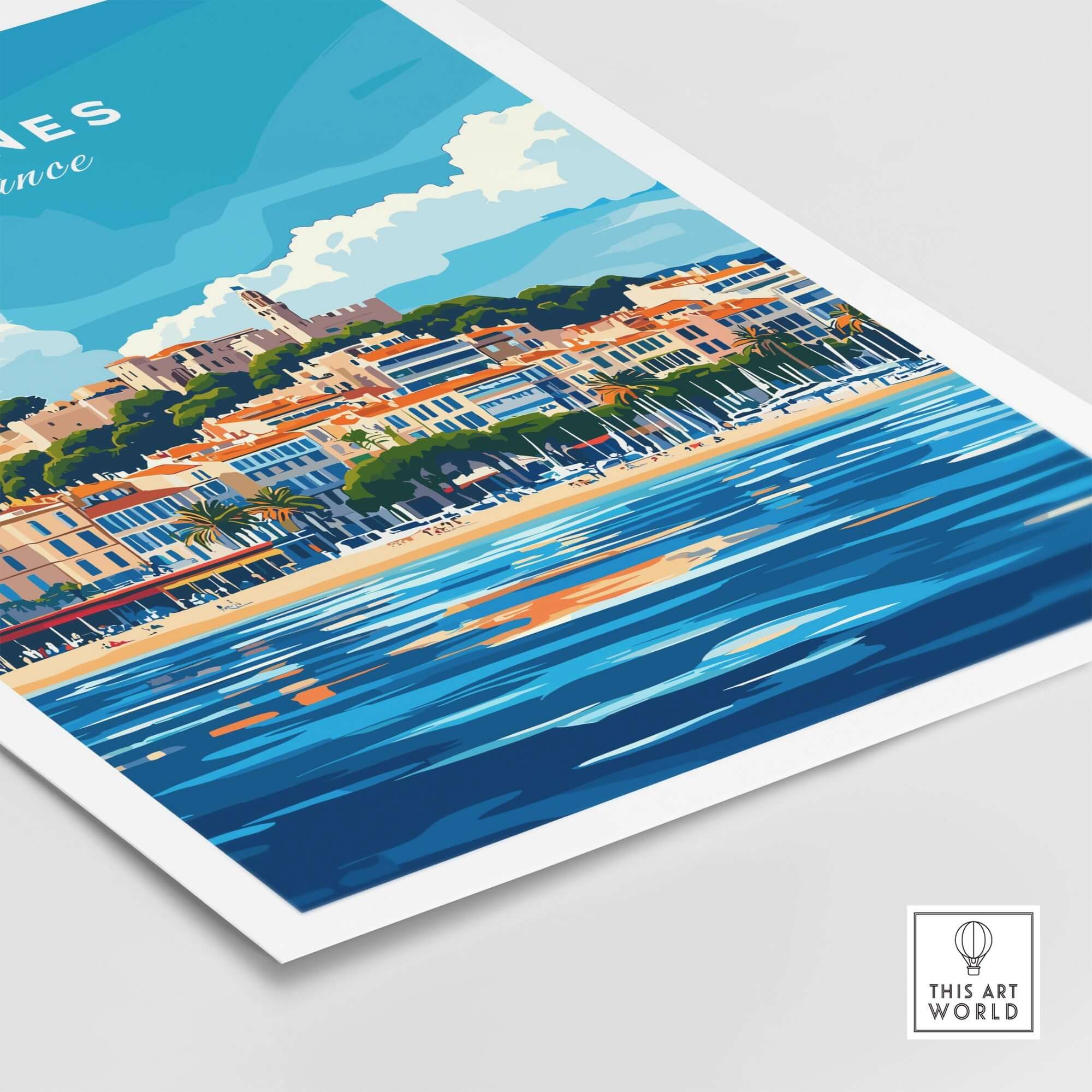 Cannes Print showcasing the vibrant beauty of Cannes, France with detailed illustrations of the coastline.