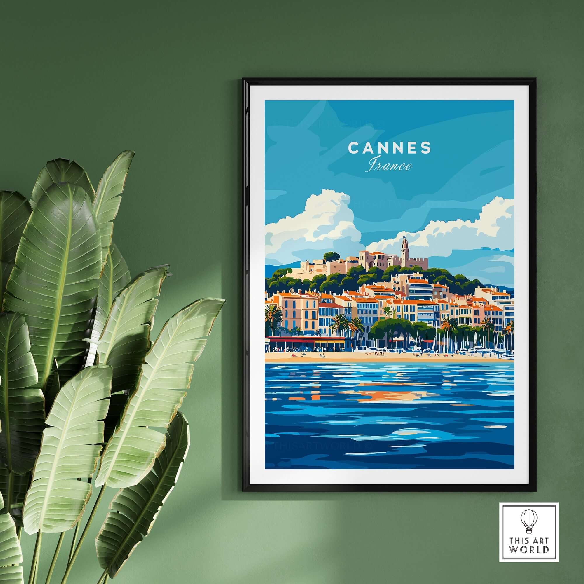 Cannes Print showcasing the iconic skyline of Cannes, France, with vibrant colors and stunning details.