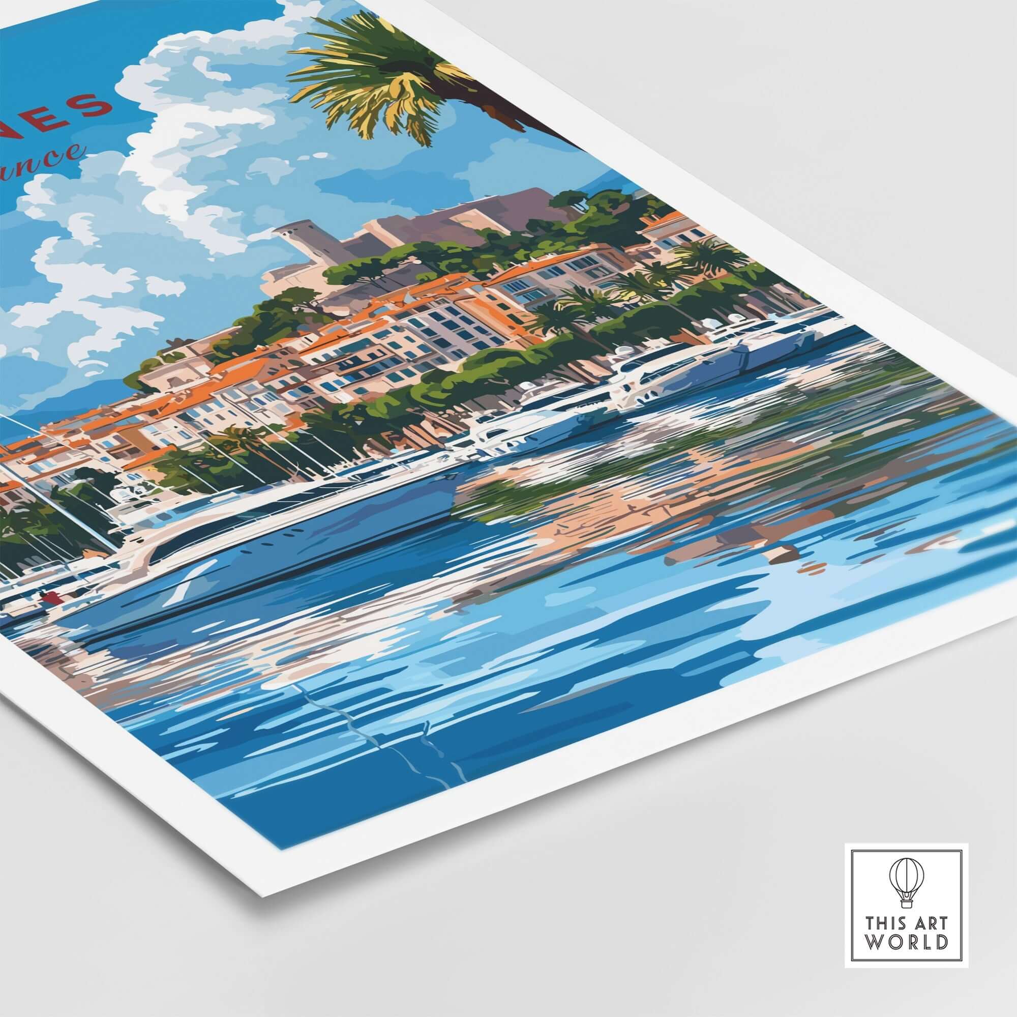 Cannes Travel Print featuring vibrant waterfront and luxurious yachts in Cannes, France.