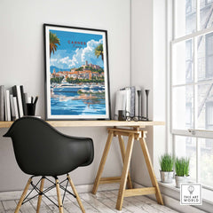 Cannes Travel Print showcasing vibrant scenery of Cannes, perfect for home decor and travel enthusiasts.