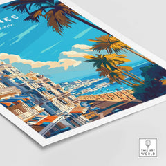 Cannes Wall Art Poster featuring a vibrant design of coastal scenery in France, perfect for home decor.