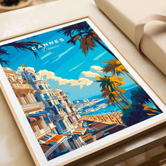 Cannes Wall Art Poster showcasing elegant seaside views of Cannes, France, with vibrant colors and design.