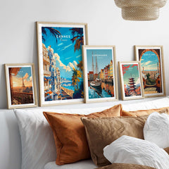 Cannes Wall Art Poster displayed in an elegant home decor setting with framed travel prints.