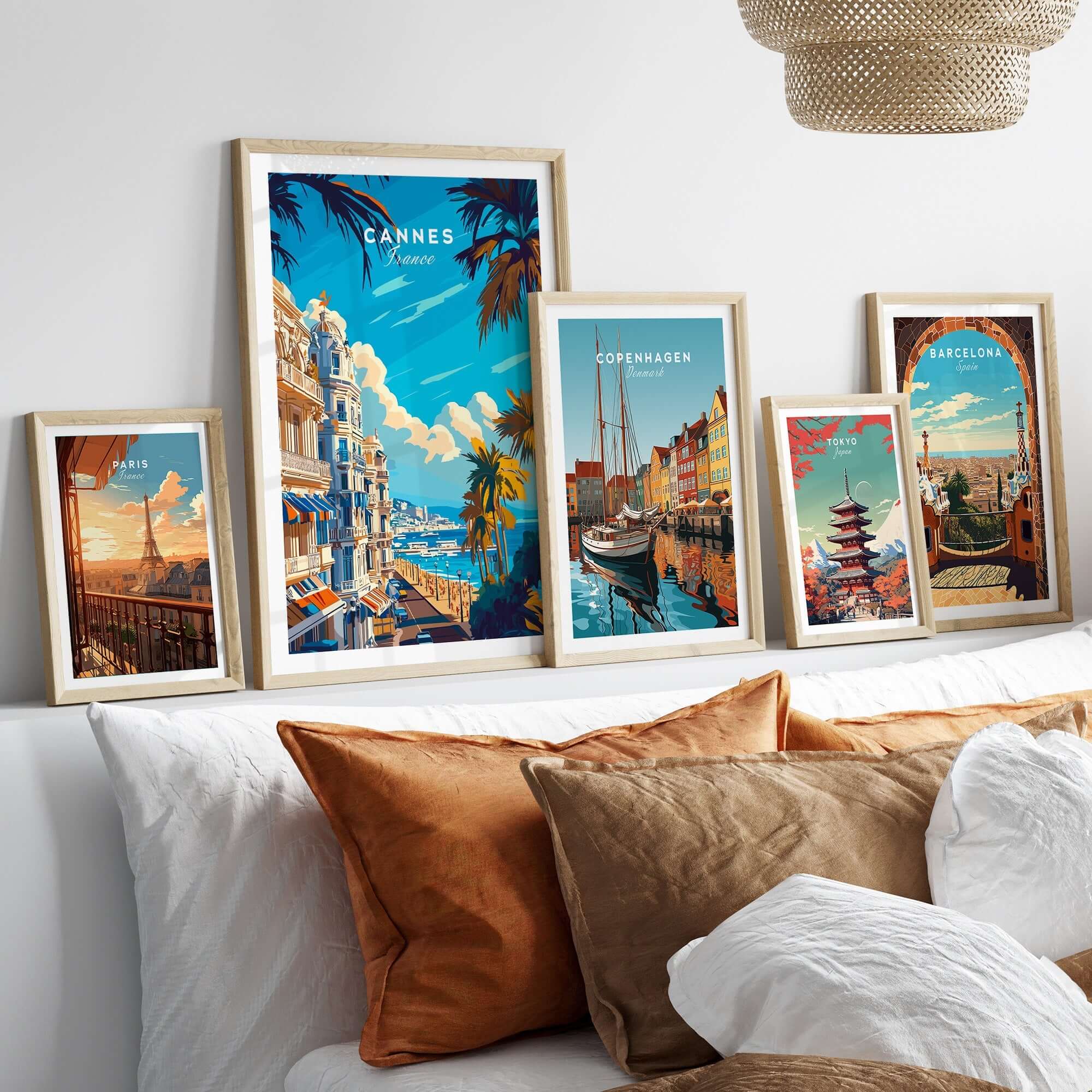 Cannes Wall Art Poster displayed in an elegant home decor setting with framed travel prints.