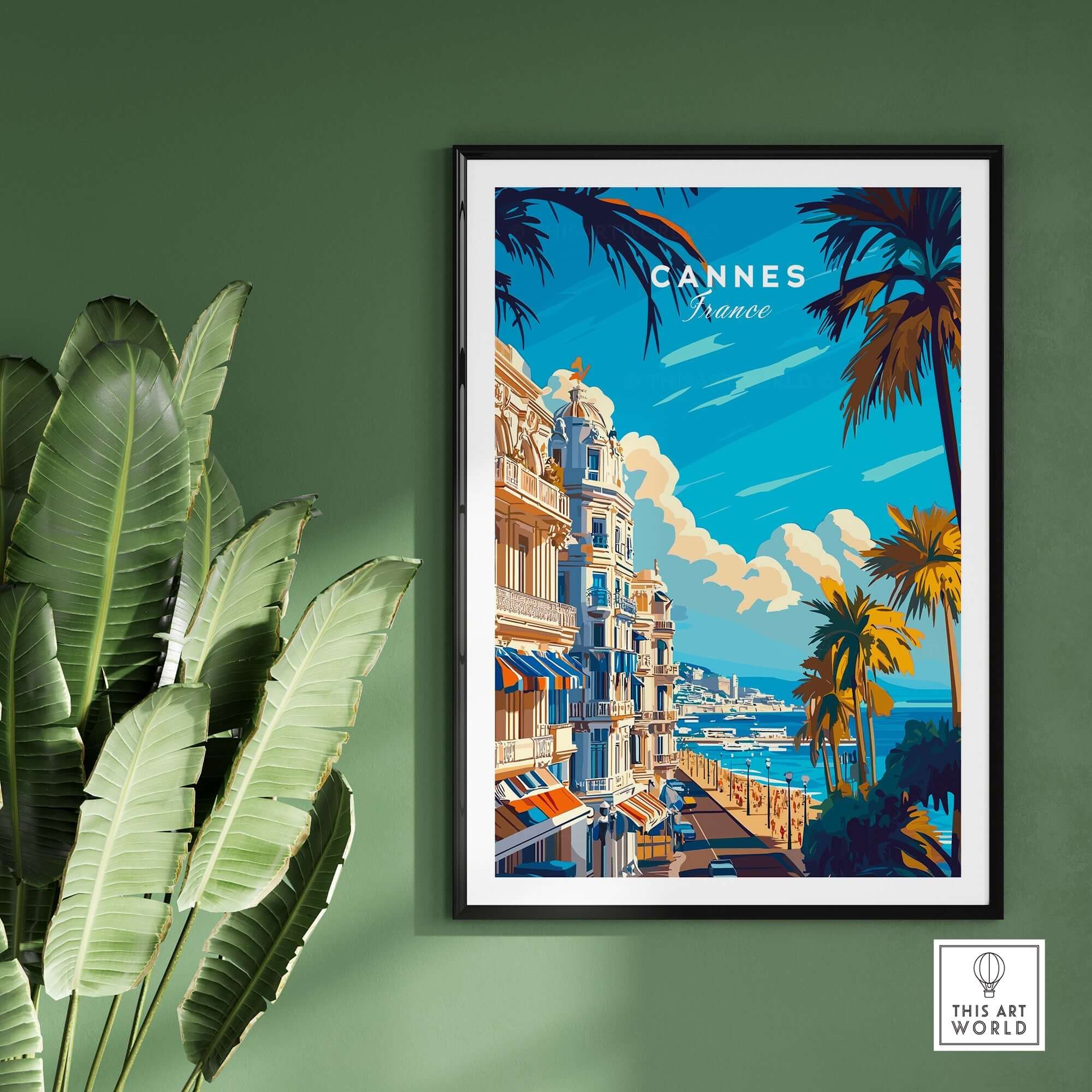 Cannes Wall Art Poster featuring a vibrant design of Cannes, France, perfect for enhancing home decor.