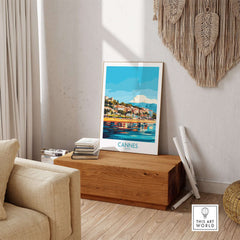 Cannes Wall Art Print showcasing vibrant colors and stunning scenery of the French Riviera in a home setting.