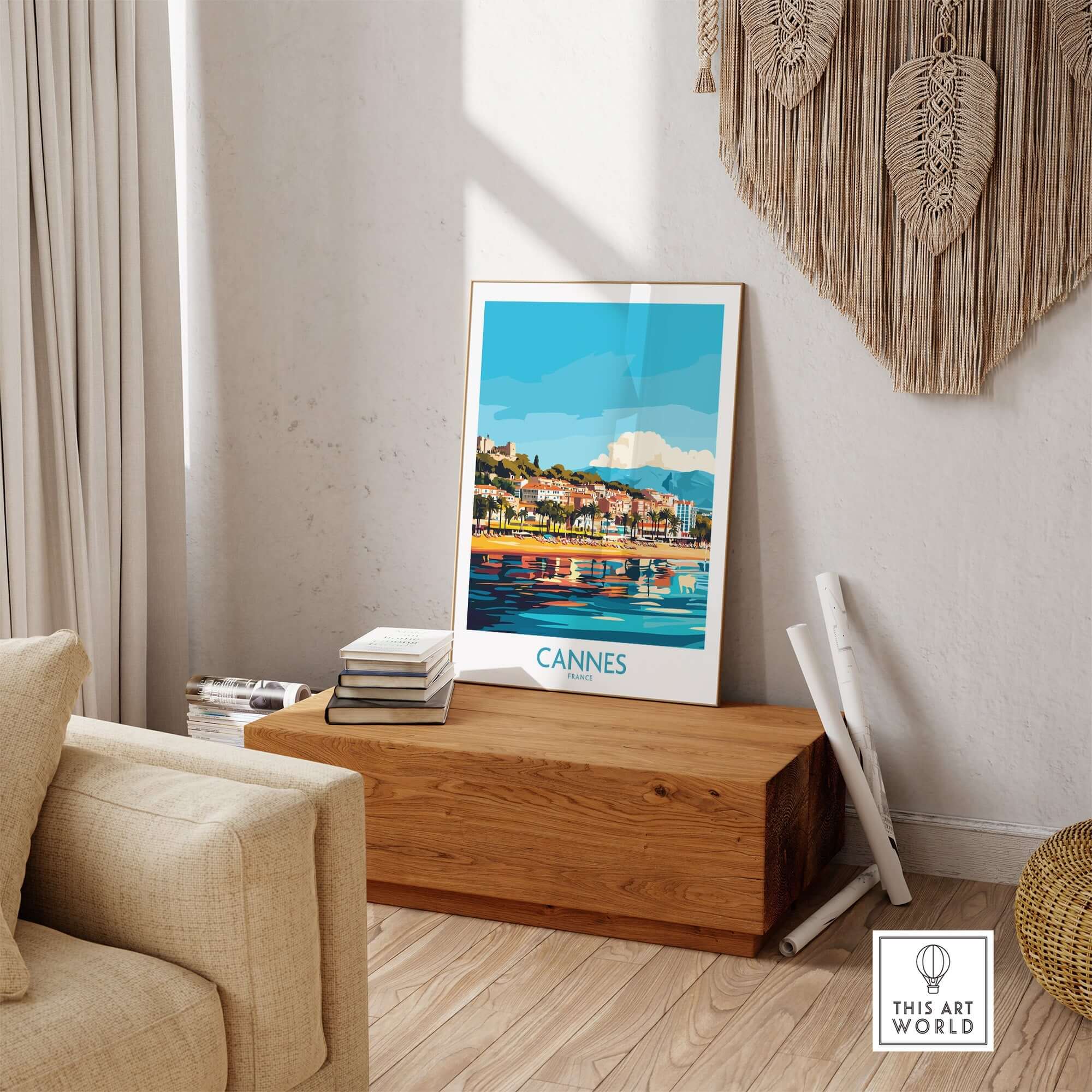 Cannes Wall Art Print showcasing vibrant colors and stunning scenery of the French Riviera in a home setting.