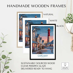 Cape May Christmas Lights New Jersey Poster framed in handmade wooden frames natural, white, and black options.