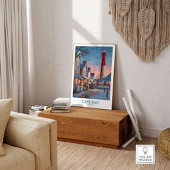 Cape May Christmas Lights New Jersey Poster displayed in a cozy living room setting.