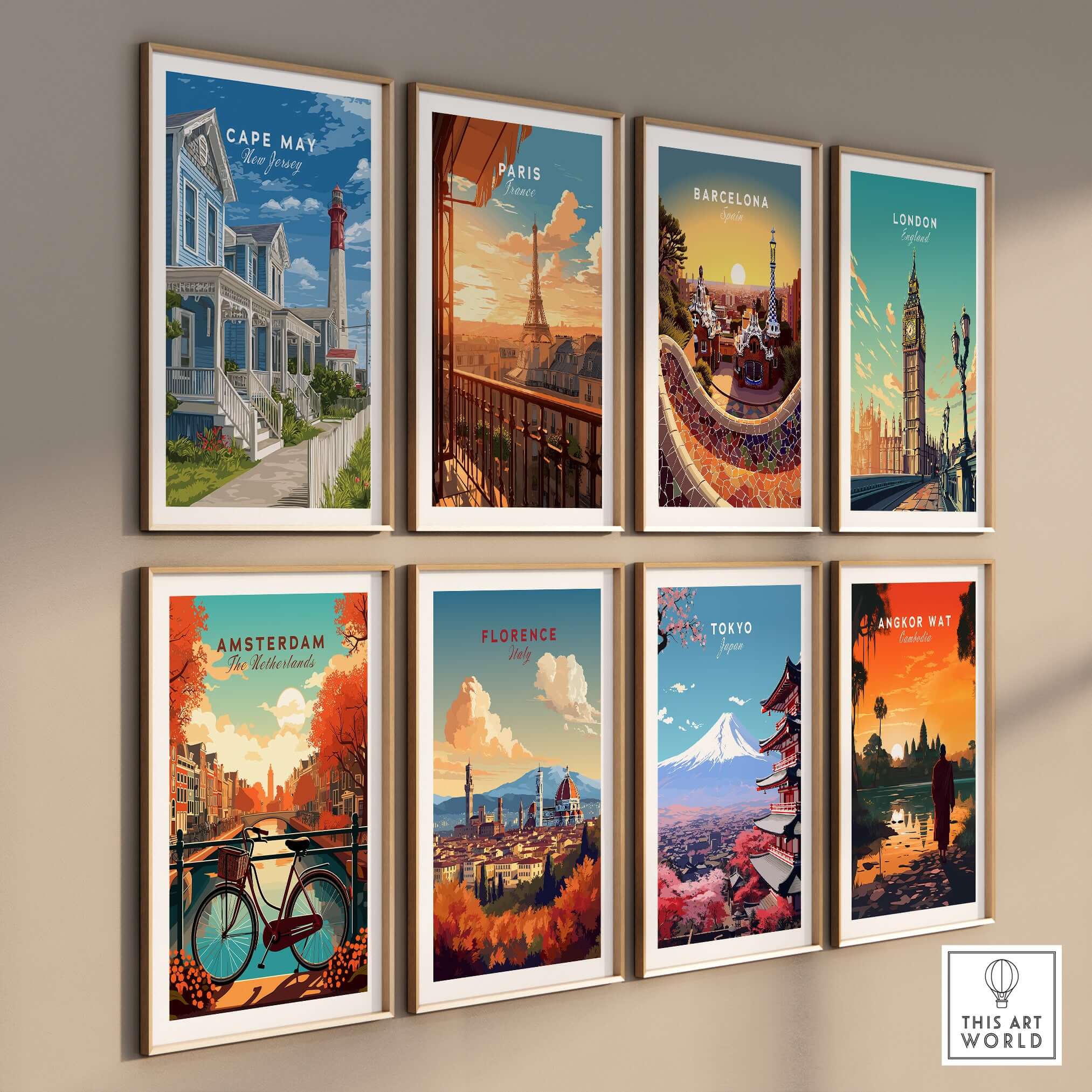 Cape May New Jersey Beach Houses Poster - Coastal Living Wall Art displayed among other city posters.