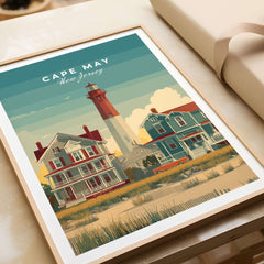 Cape May New Jersey Lighthouse Art Print - Victorian Houses Poster featuring a lighthouse and Victorian homes.