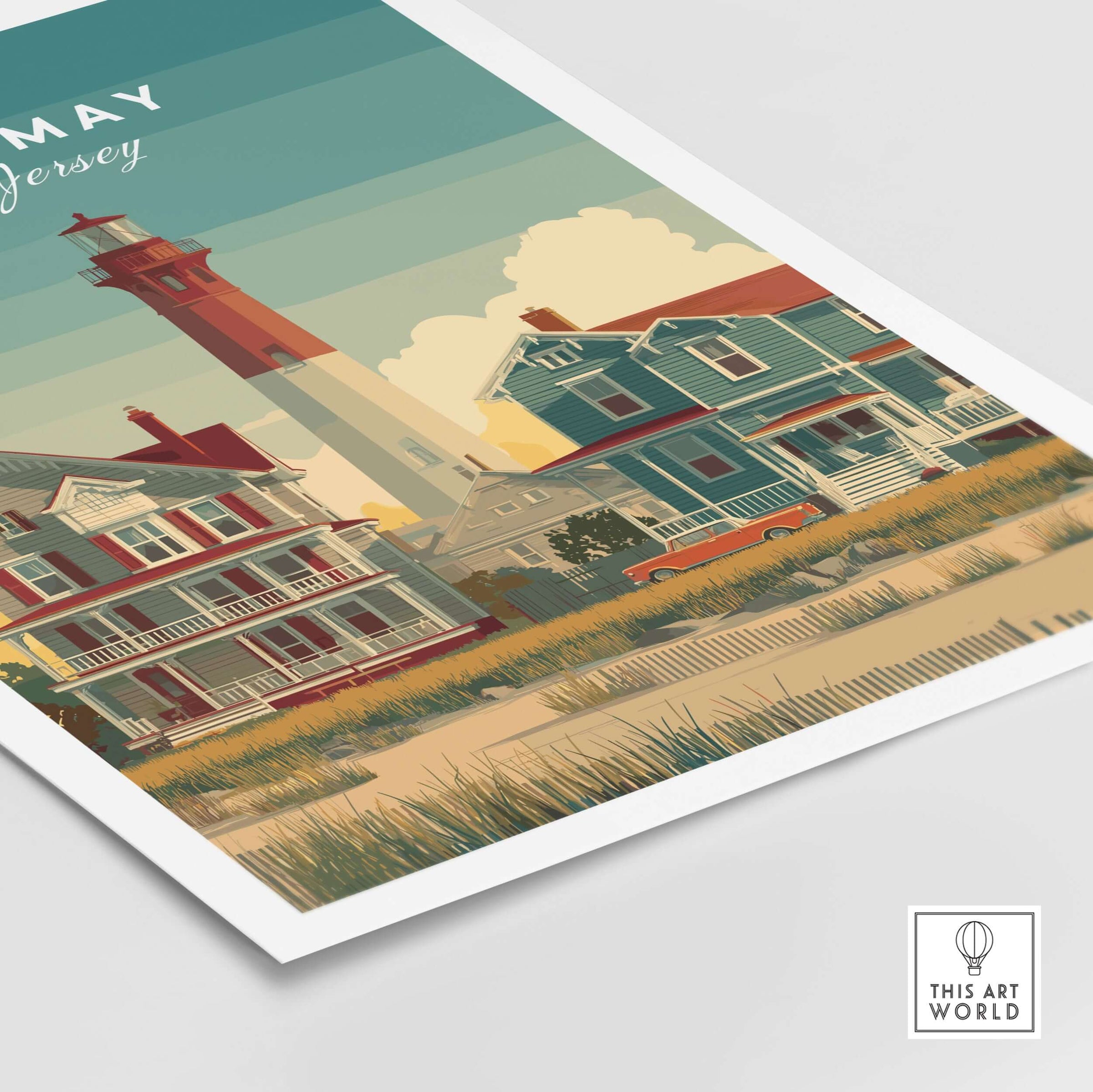 Cape May New Jersey Lighthouse Art Print - Victorian Houses Poster featuring a lighthouse and vintage homes.
