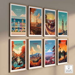 Cape May New Jersey Ocean View Poster - Classic Retro Beach Town Print displayed among other city posters on a wall.