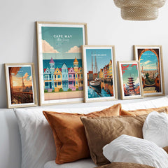 Cape May New Jersey Ocean View Poster - Classic Retro Beach Town Print framed in a stylish home decor setting.