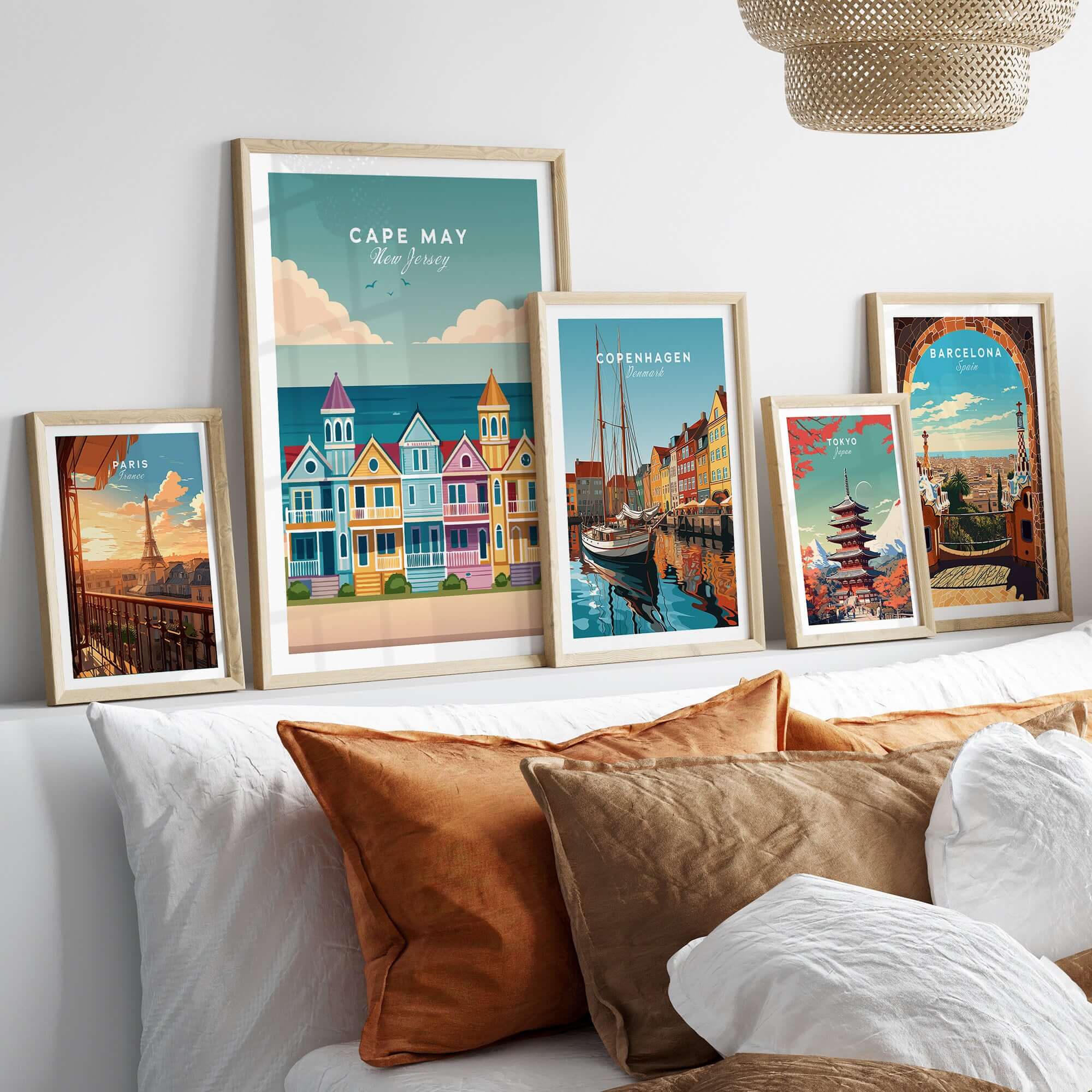 Cape May New Jersey Ocean View Poster - Classic Retro Beach Town Print framed in a stylish home decor setting.