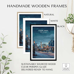 Cape May New Jersey Winter Scene Print - Festive Holiday Wall Art in handmade wooden frames.