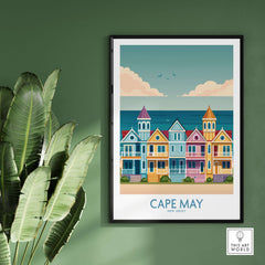 Cape May Seaside Charm Wall Art - Retro New Jersey Coastal Decor in a framed design.