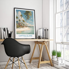 Captiva Island Florida Wall Art – Tropical Beachfront Print displayed in a modern workspace with stylish decor.