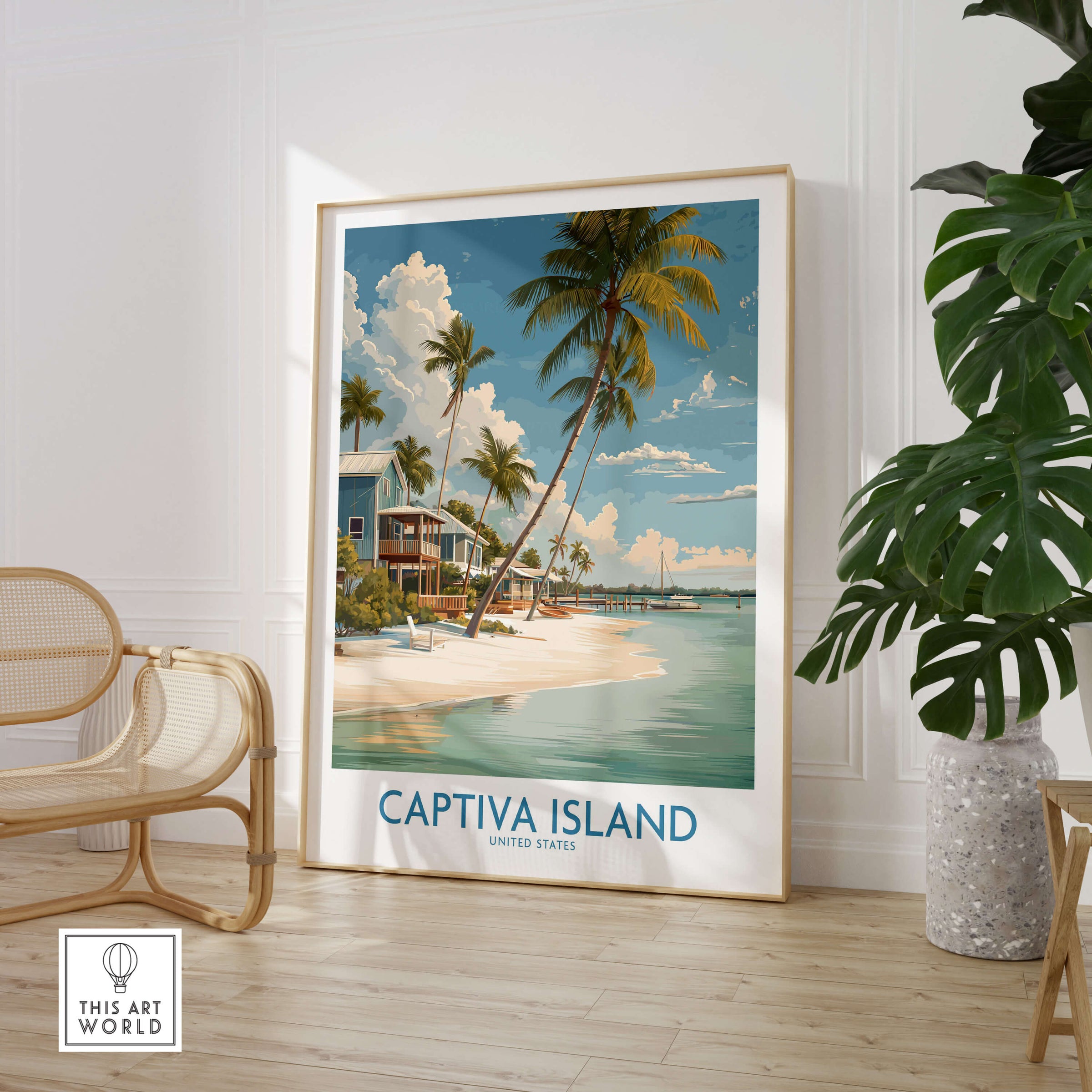 Captiva Island Florida Wall Art – Tropical Beachfront Print featuring serene coastal scene with palm trees.