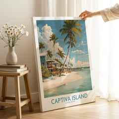 Captiva Island Florida Wall Art – Tropical Beachfront Print featuring a serene tropical scene with palm trees and coastal homes.