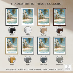 Framed Captiva Island Florida Wall Art – Tropical Beachfront Print options in various frame colors.