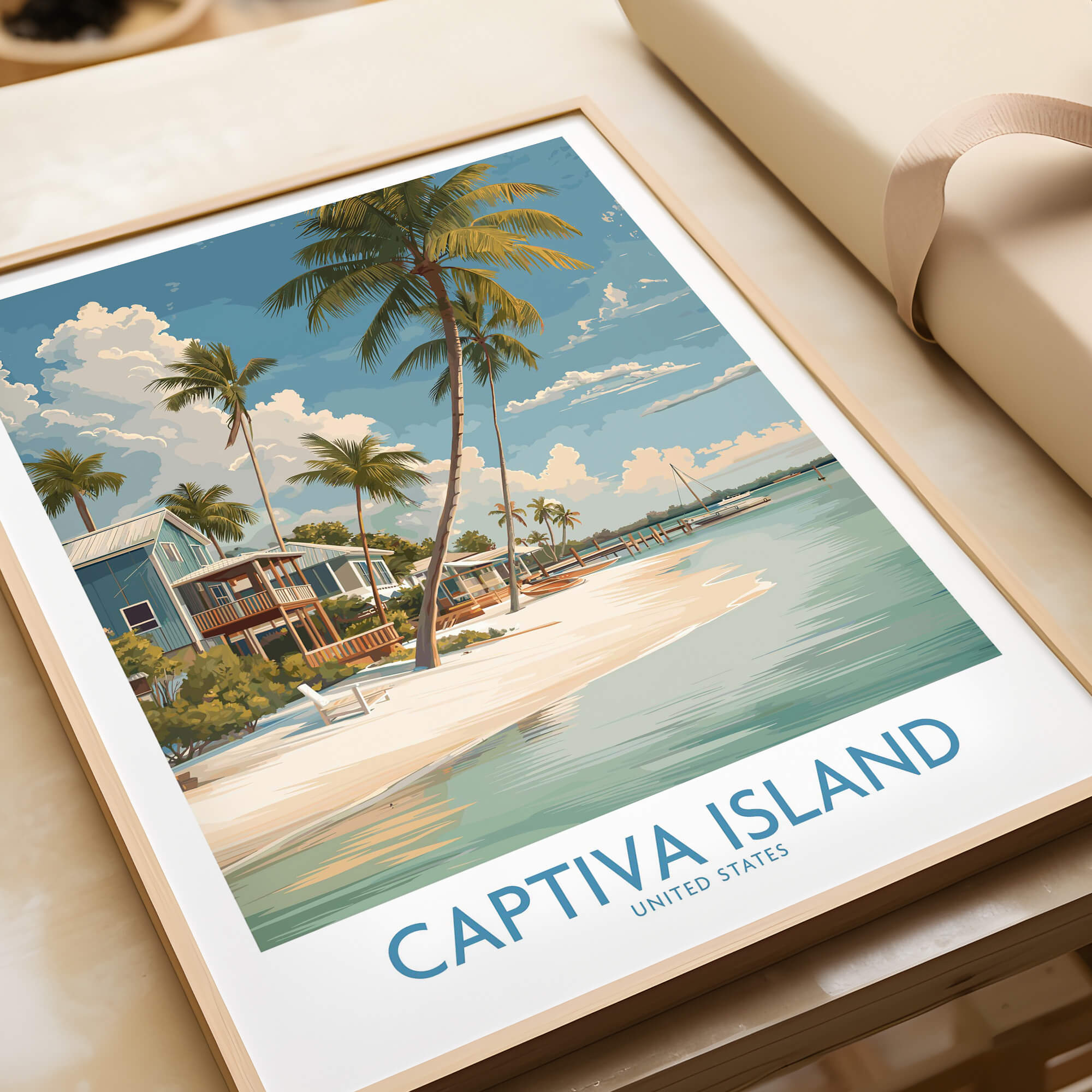 Captiva Island Florida Wall Art – Tropical Beachfront Print featuring serene tropical scenery and coastal homes.