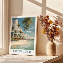 Captiva Island Florida Wall Art – Tropical Beachfront Print displayed in a bright room with floral decor.